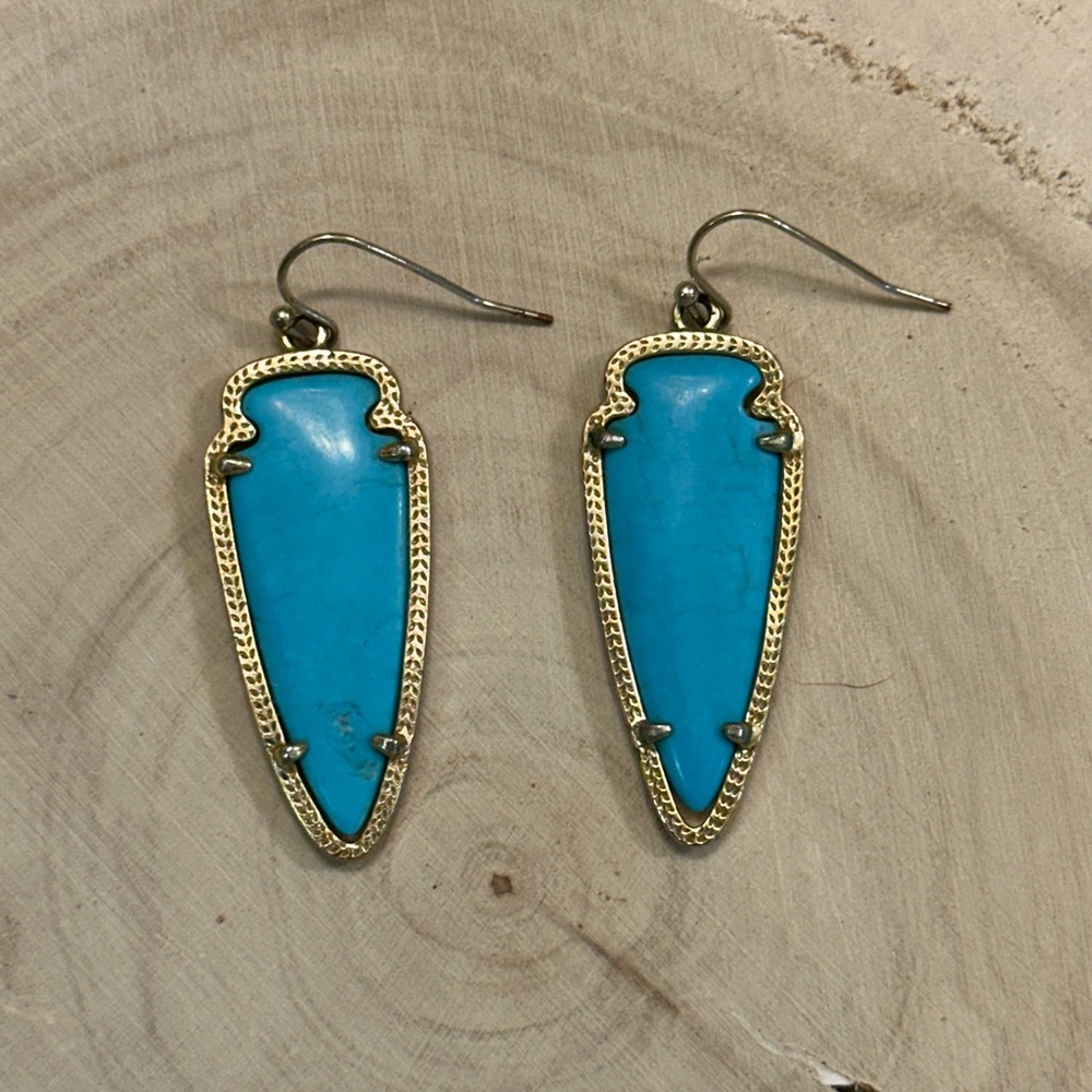 Kendra Scott Sky Retired Gold & Turquoise Arrow Earrings